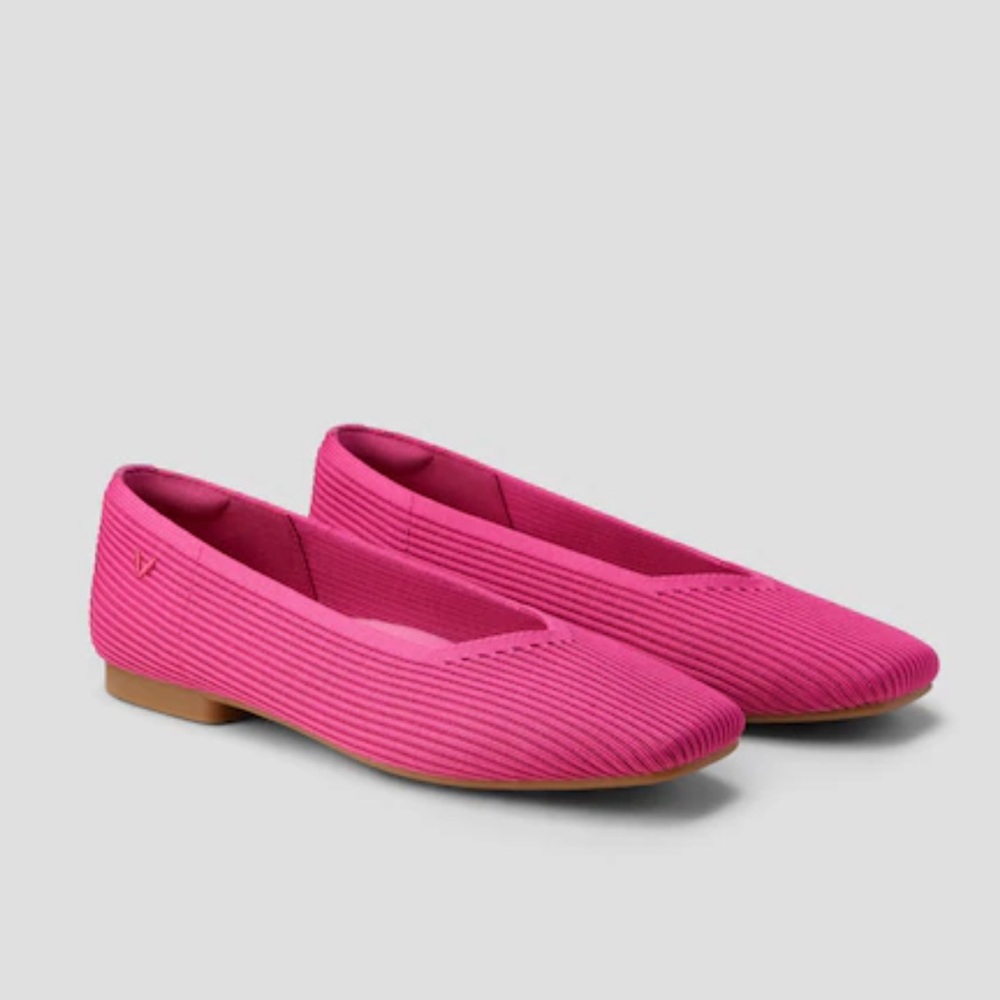 Vivaia Square-Toe V-Cut Margot 2.0 Pink Knit Ballet Flats Shoes 39.5 8.5